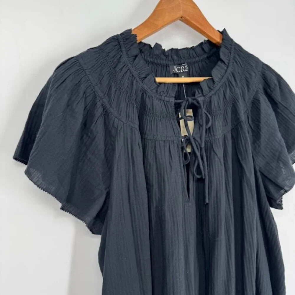J.Crew Smocked Cotton Ruffle Sleeve Airy Gauze Babydoll Mini Dress Size XL NWT